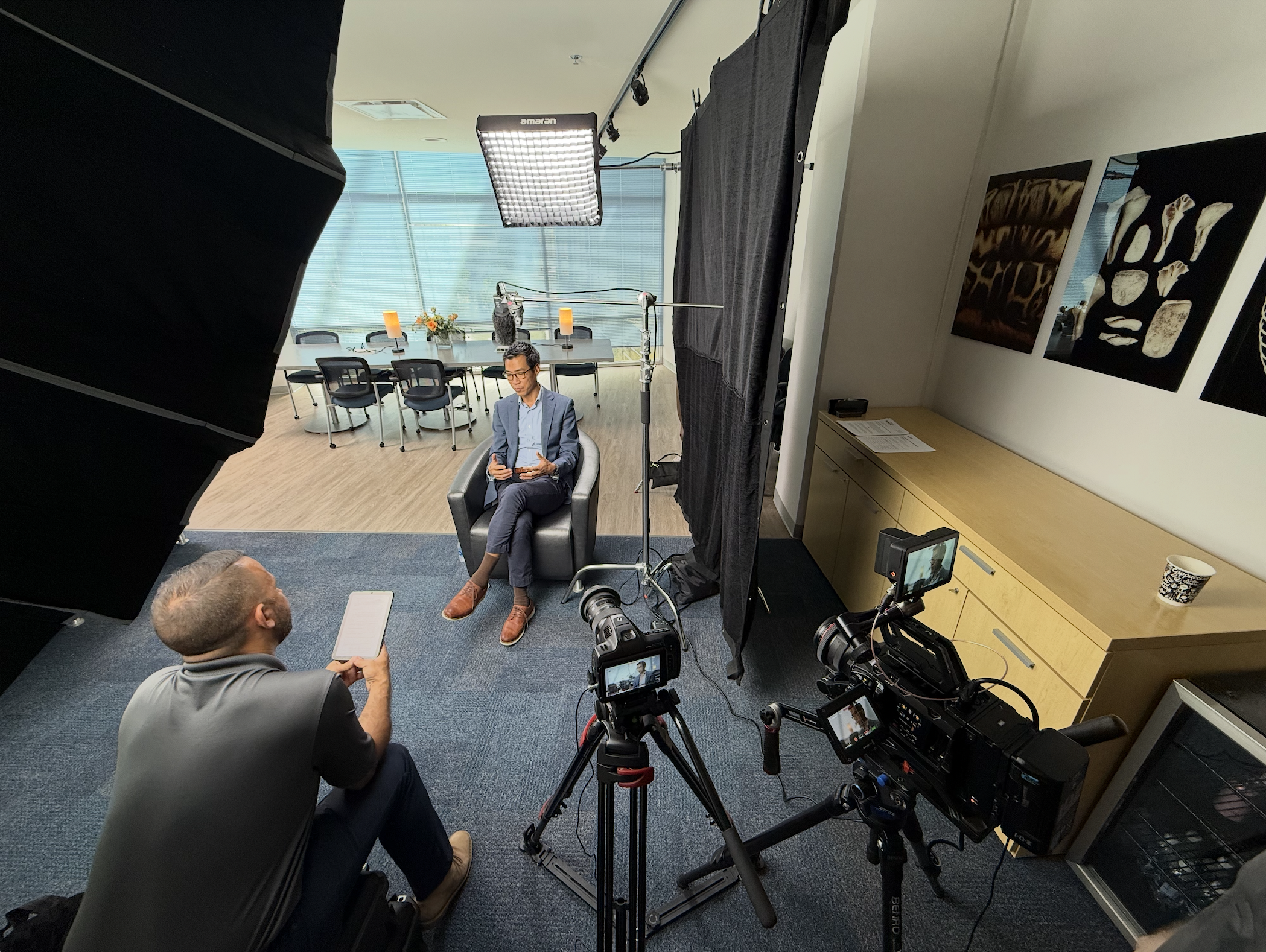 BetterMe Productions interview setup with cameras and lighting