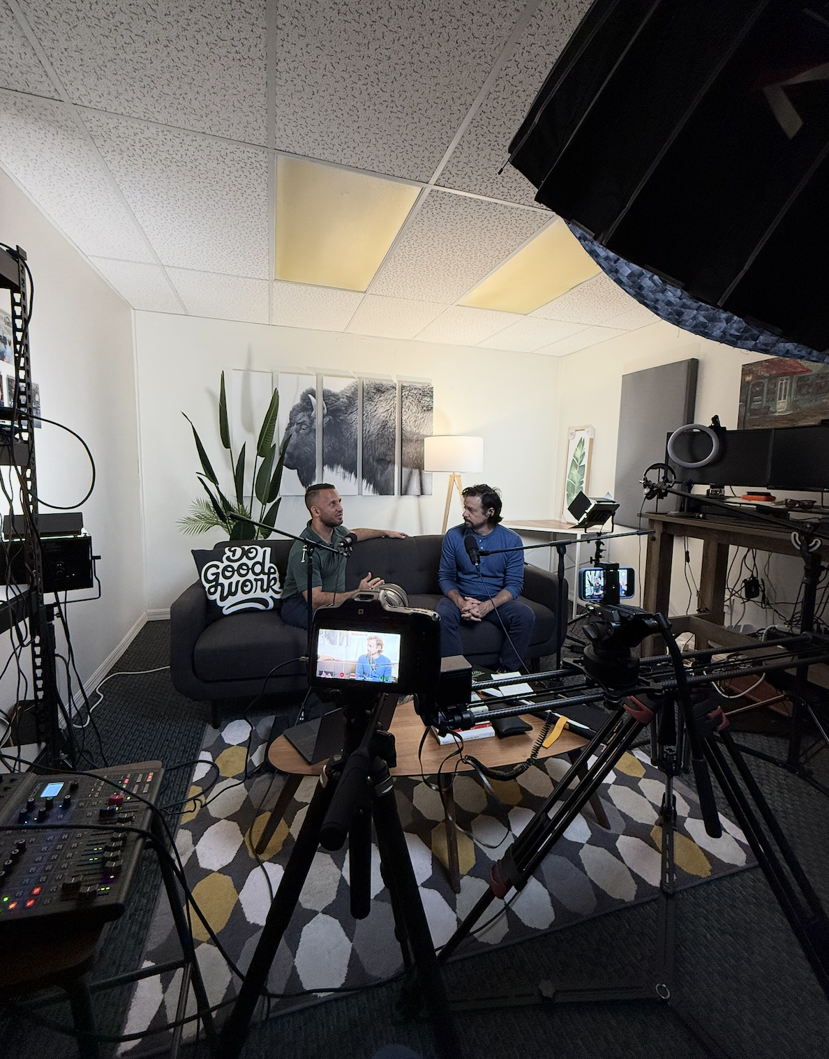 BetterMe Productions studio interview setup with cameras, lights, and microphones